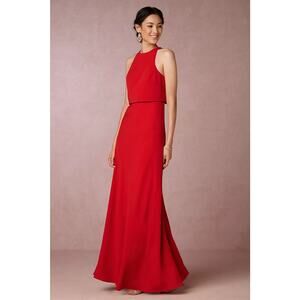 Jill Stuart Dress BHLDN Iva Crepe Gown Maxi Formal Evening Elegant Red Size 12